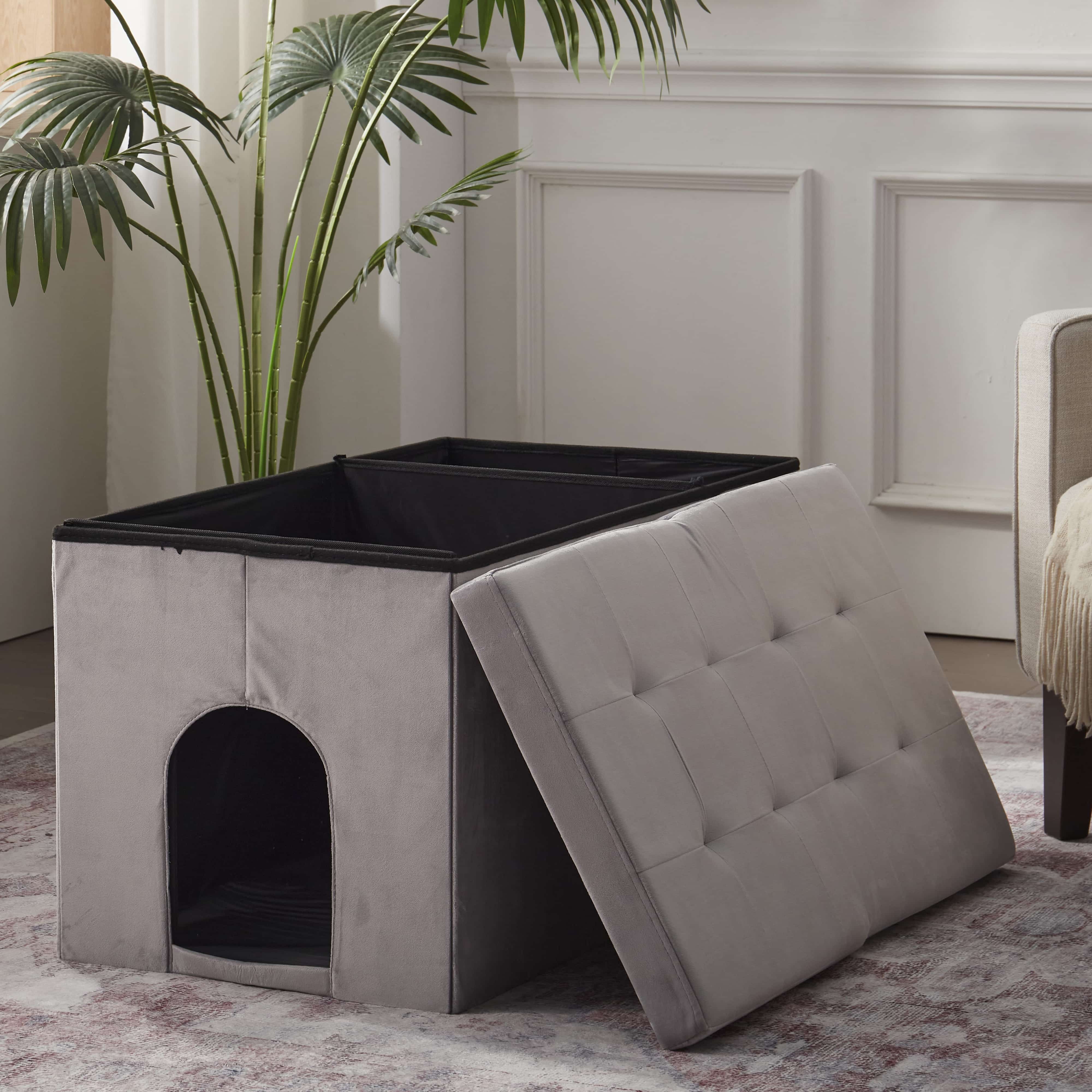 Cat Litter Box Enclosure Velvet Furniture  - Gray