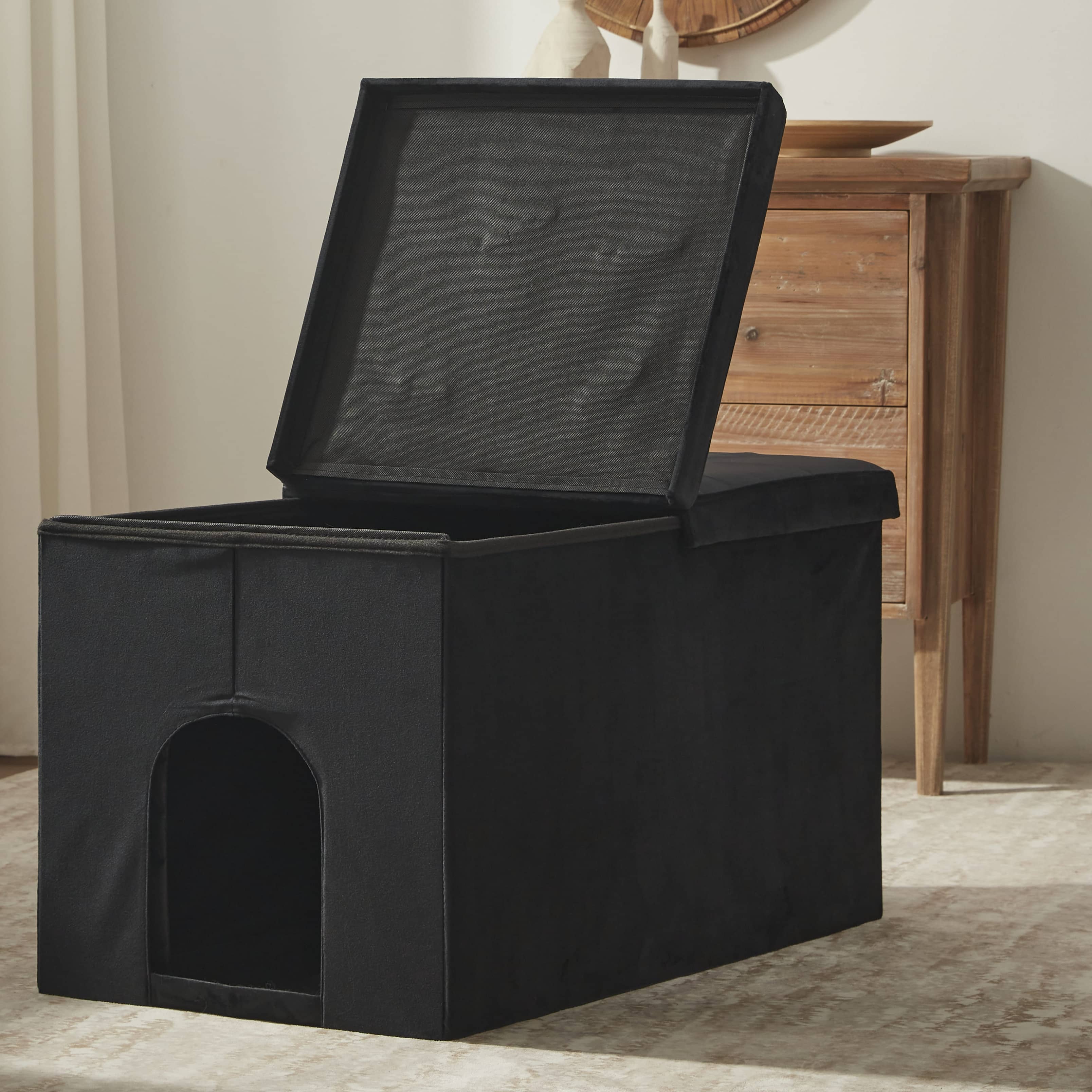 Cat Litter Box Enclosure Velvet Furniture - Black