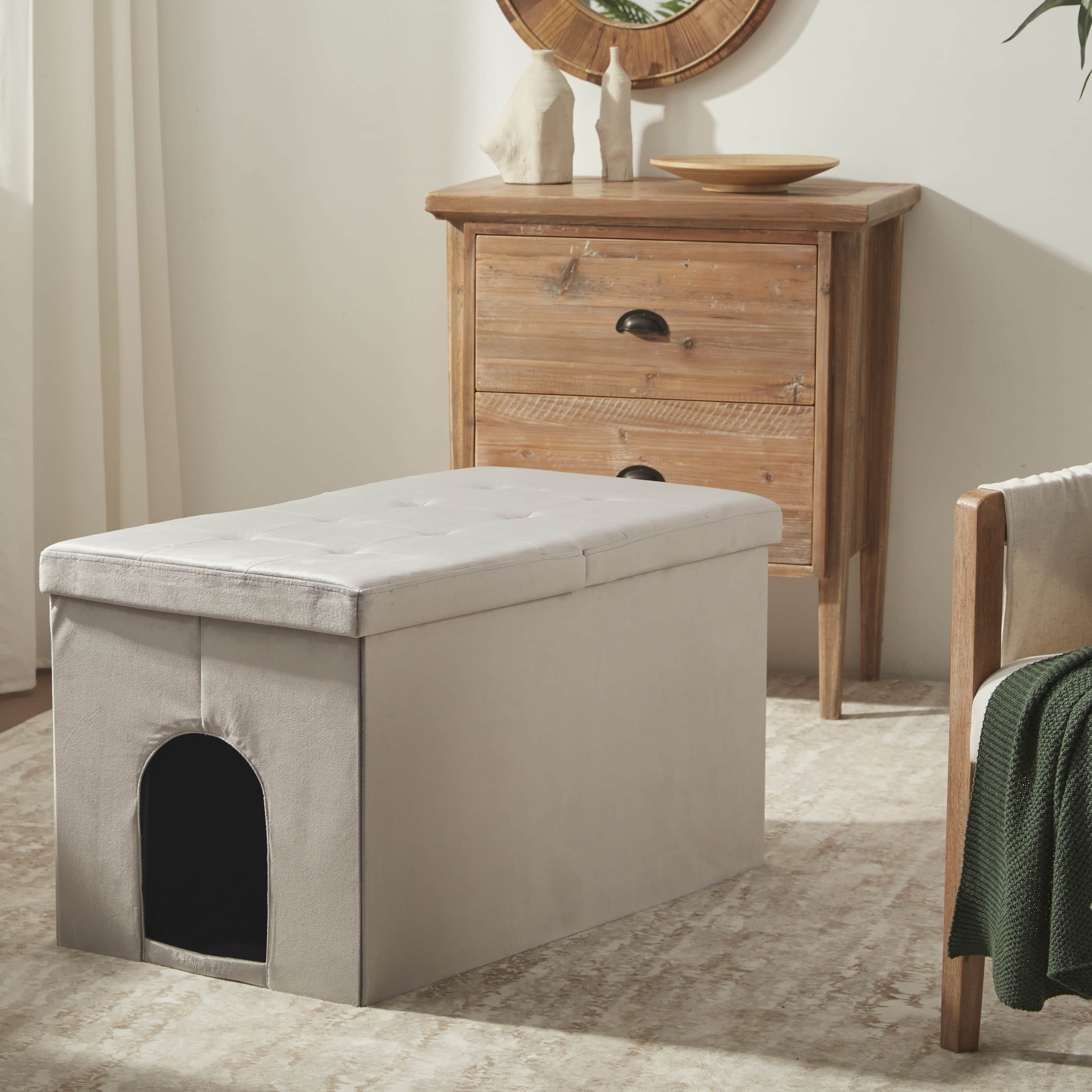 Cat Litter Box Enclosure Velvet Furniture - Gray