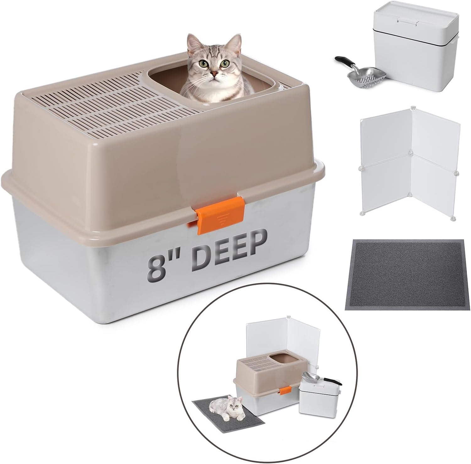 Stainless Steel Cat Litter Box Kit with Top Entry Lid