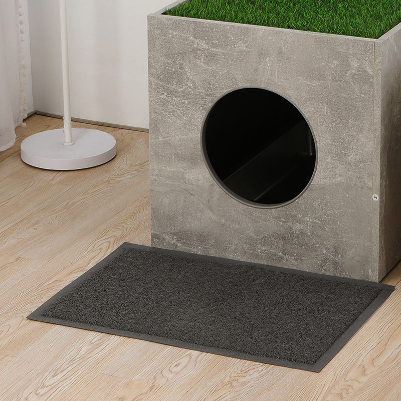 Cat Litter Box Enclosure Furniture - Faux Concrete Design With Cactus Cat Tree - Litter Mat