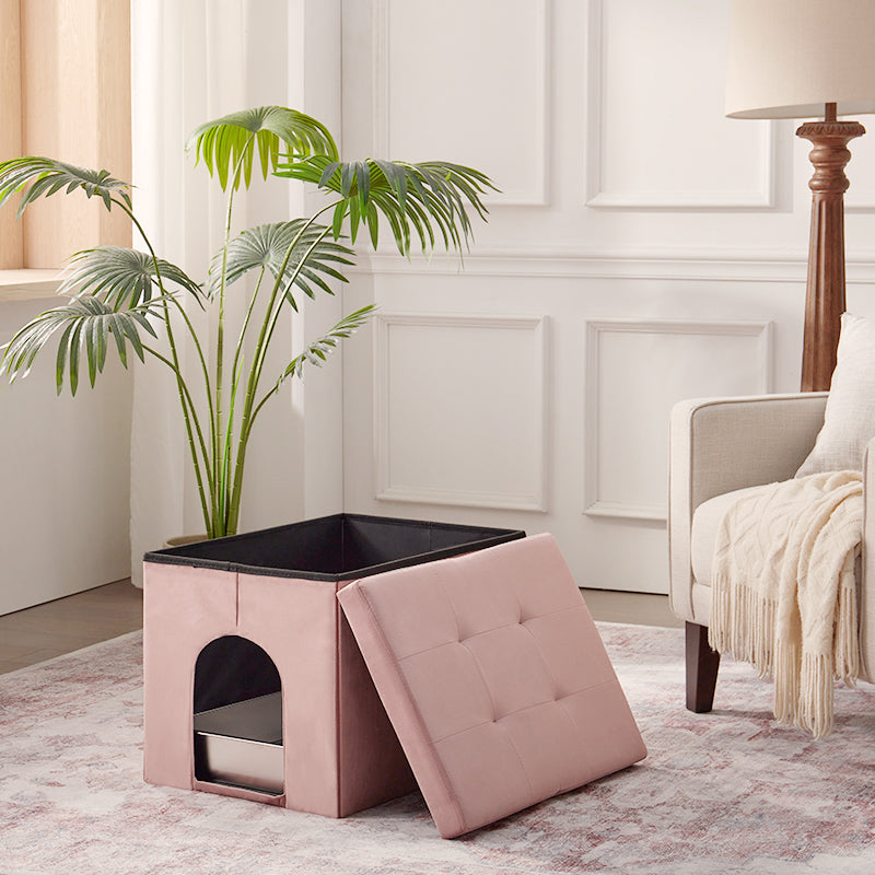palm tree cat litter box MeexPaws Cat Litter Box Enclosure - Velvet Hidden Furniture with Lift Lid