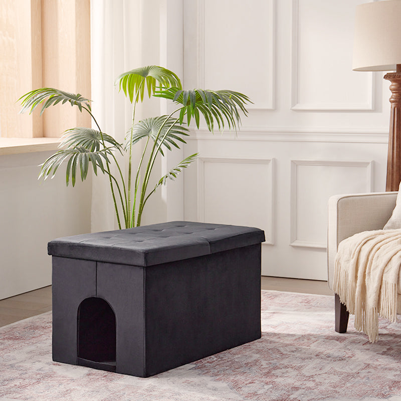 MEEXPAWS_Customizable_Entrance_Hidden_Cat_Litter_Box_Enclosure_Velvet_Furniture_Black_Size_XL