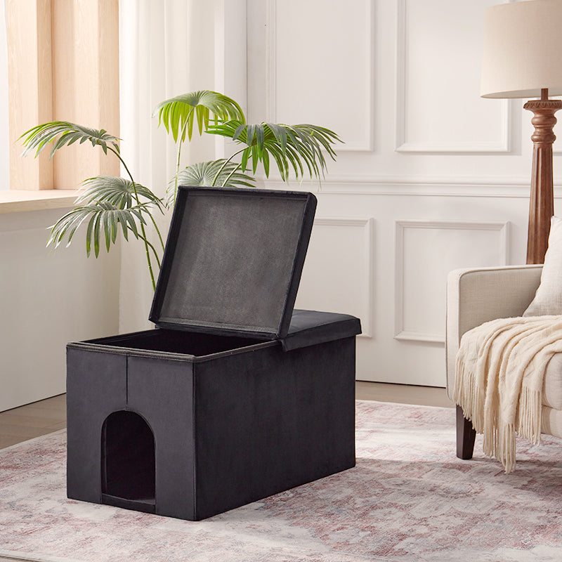 MeexPaws Customizable Entrance Hidden Cat Litter Box Enclosure Velvet Furniture XL Black