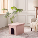 MEEXPAWS_Customizable_Entrance_Hidden_Cat_Litter_Box_Enclosure_Velvet_Furniture_Pink_Size_L