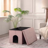 MEEXPAWS_Customizable_Entrance_Hidden_Cat_Litter_Box_Enclosure_Velvet_Furniture_Pink_Size_XL