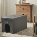 MEEXPAWS Hidden Cat Litter Box Enclosure Leather Furniture - Waterproof Wooden Cabinet